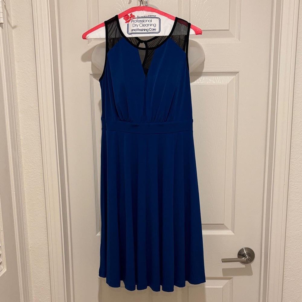 Enfocus Studio Royal Blue Dress with Sheer Accents
